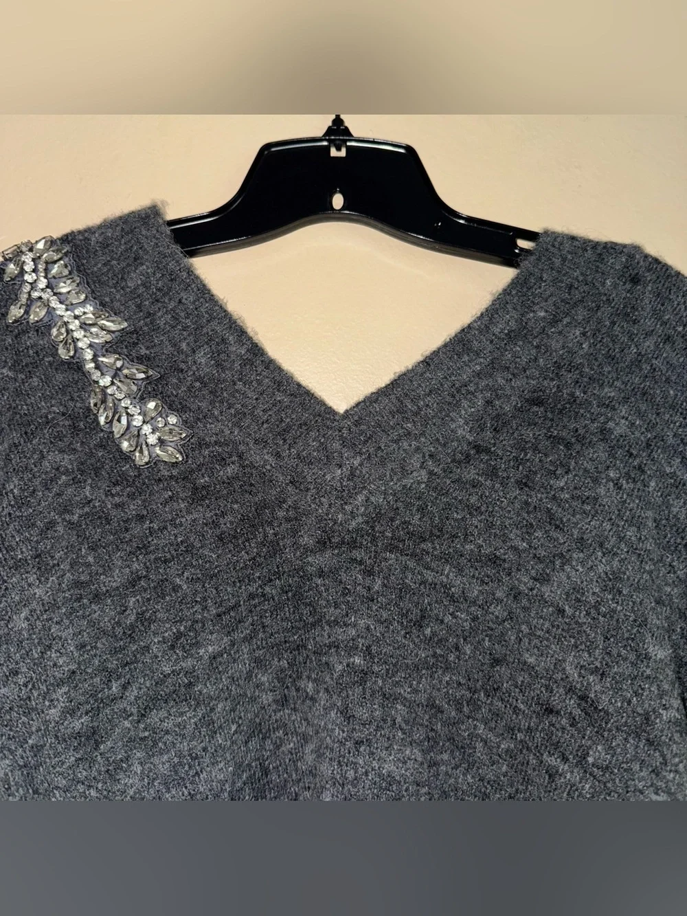 Veronica Beard Valerie Sweater Crystal Embellished Rhinestone Wool Gray Size XS